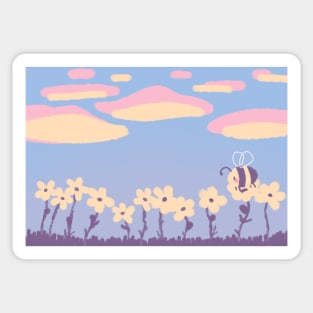 Adorable Bee and Flowers Landscape Sticker